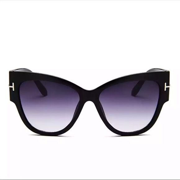 Large fade lens sunglasses women black silver wide NEW - Picture 4 of 5